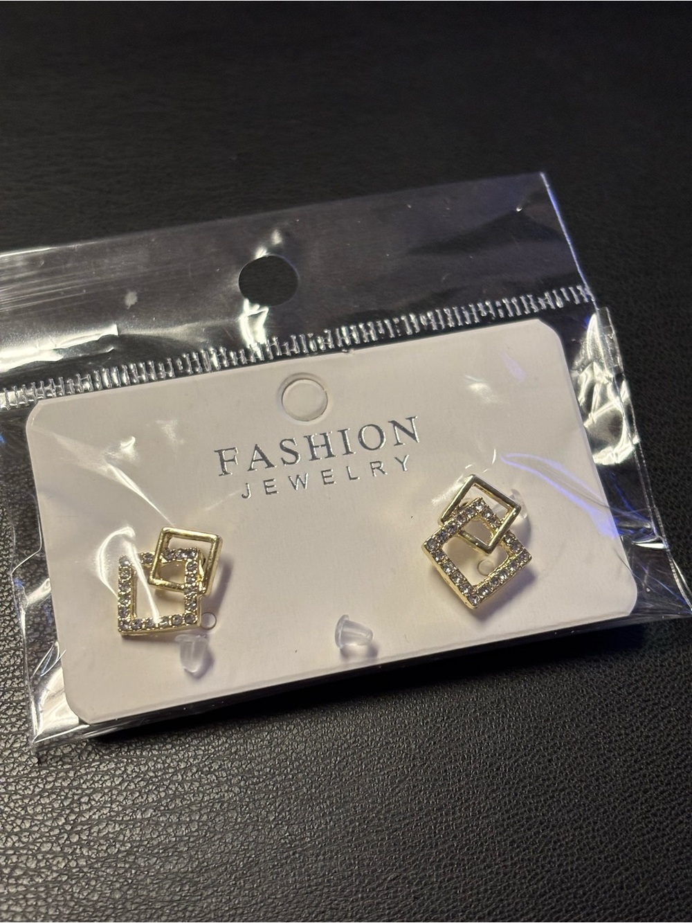 Gold Plated Double Square Crystal Stud Earrings